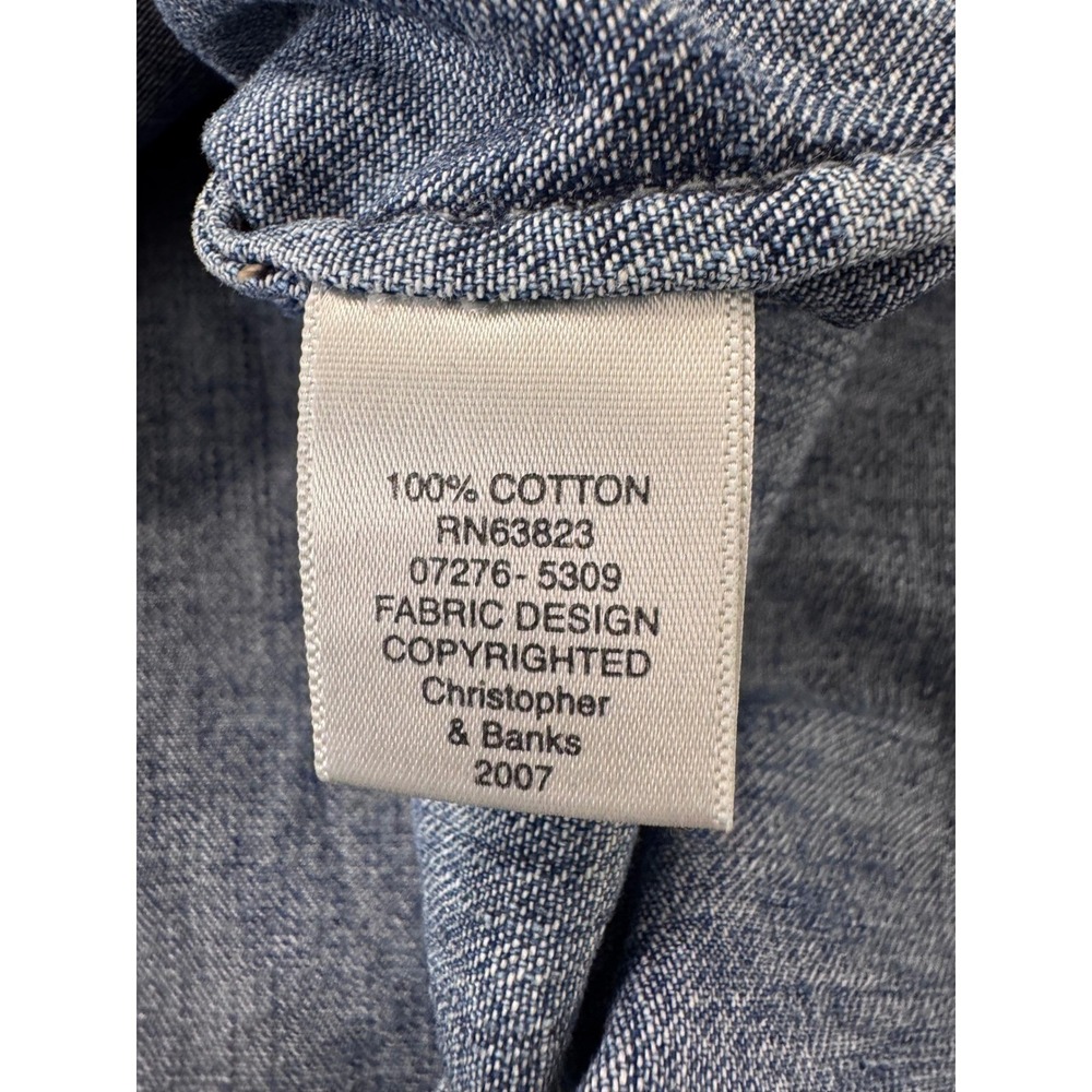 Christopher & Banks Denim Shirt XL Women Blue Cottage Core Coffee Embroidered - Picture 7 of 10